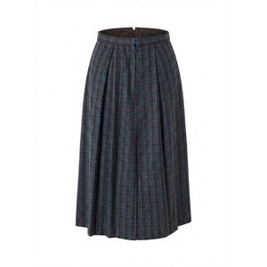 VTG 70s 100% Pure Wool Pleated Midi Skirt Women's Plaid Tweed Grey Multicolor XS